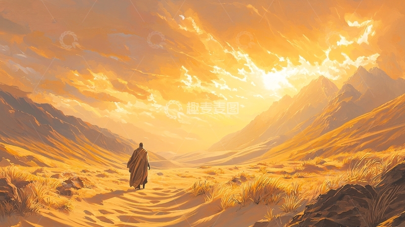 高清大图下载【趣麦麦图】沙漠中的孤独旅者