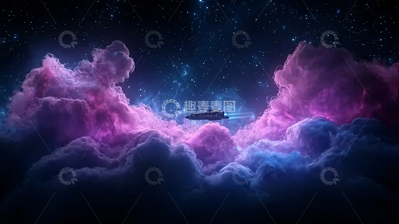 高清大图下载【趣麦麦图】星际飞船穿越星云