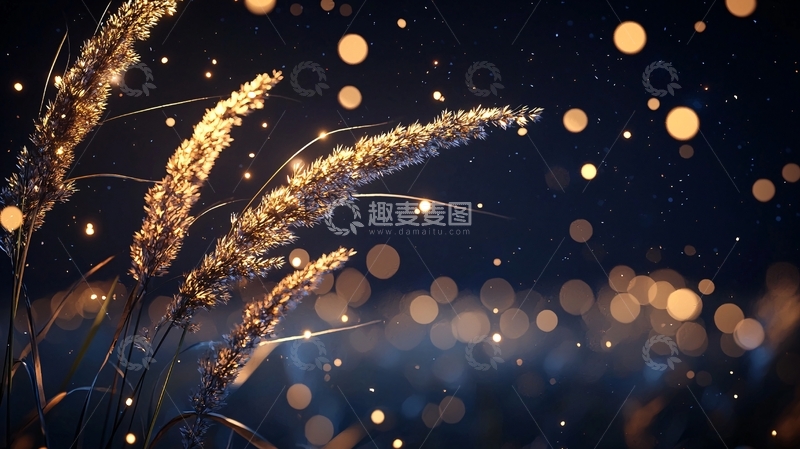 高清大图下载【趣麦麦图】夜色中的草花与光斑