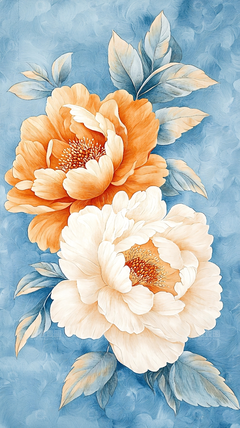 高清大图下载【趣麦麦图】橙白牡丹花背景图