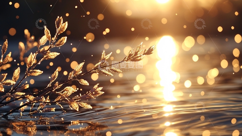 高清大图下载【趣麦麦图】金色夕阳下的水边植物