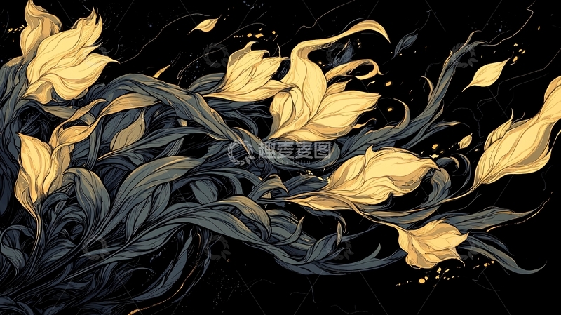 高清大图下载【趣麦麦图】金色飘逸叶子背景图