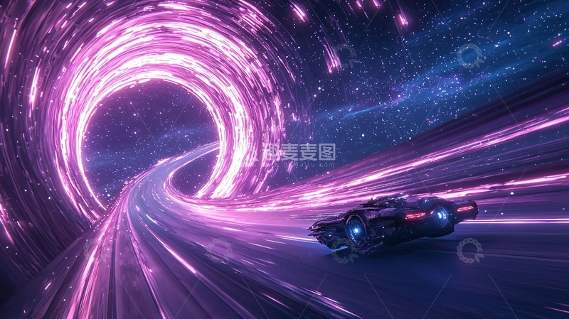 高清大图下载【趣麦麦图】星际穿梭飞船穿越光速隧道