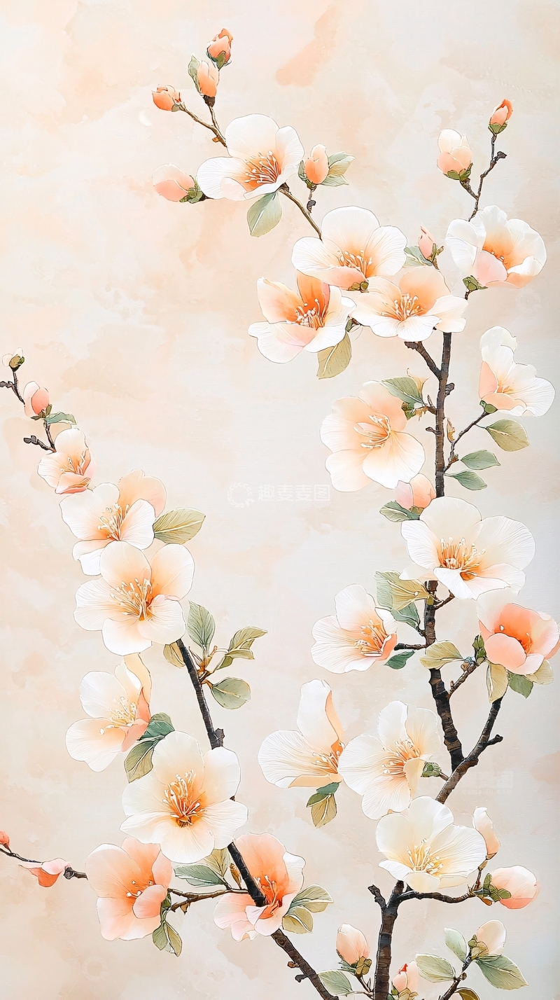 高清大图下载【趣麦麦图】桃花盛开的树枝背景图