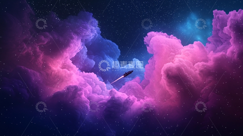 高清大图下载【趣麦麦图】星际飞船穿越梦幻星云