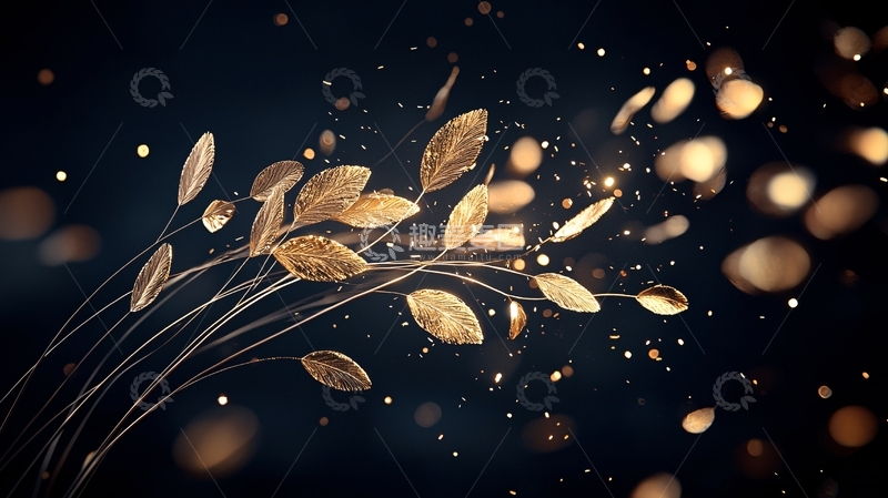 高清大图下载【趣麦麦图】金色叶子与光斑的艺术插画
