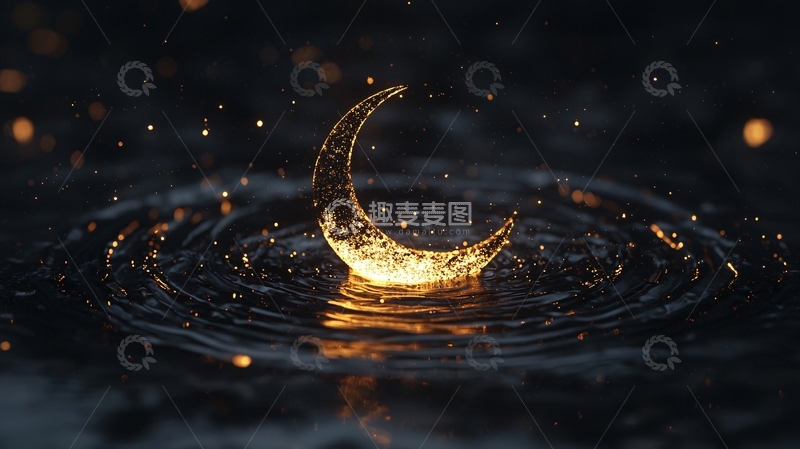 高清大图下载【趣麦麦图】金光闪闪的月亮水波纹