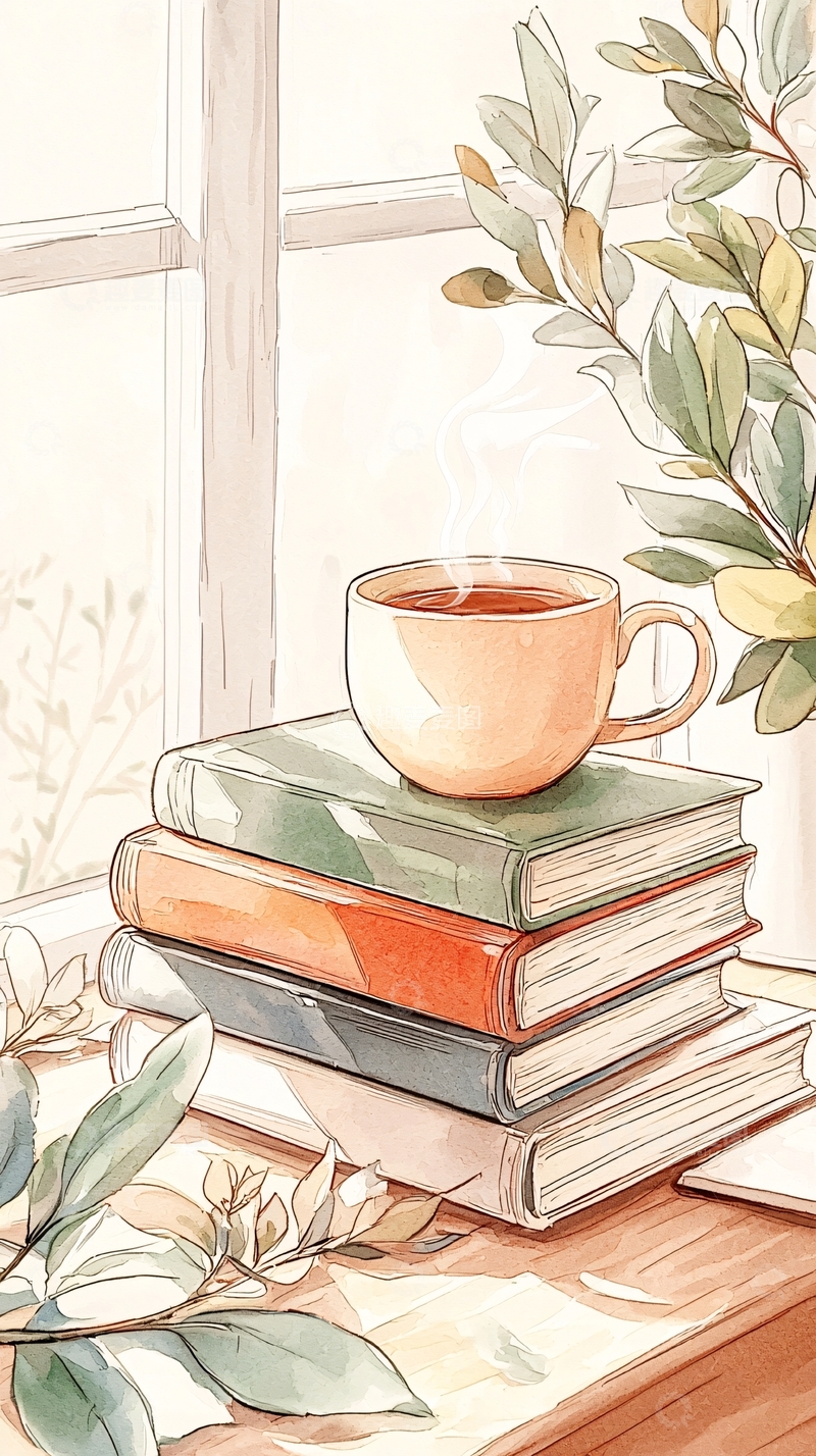 高清大图下载【趣麦麦图】温暖阳光下的书与茶