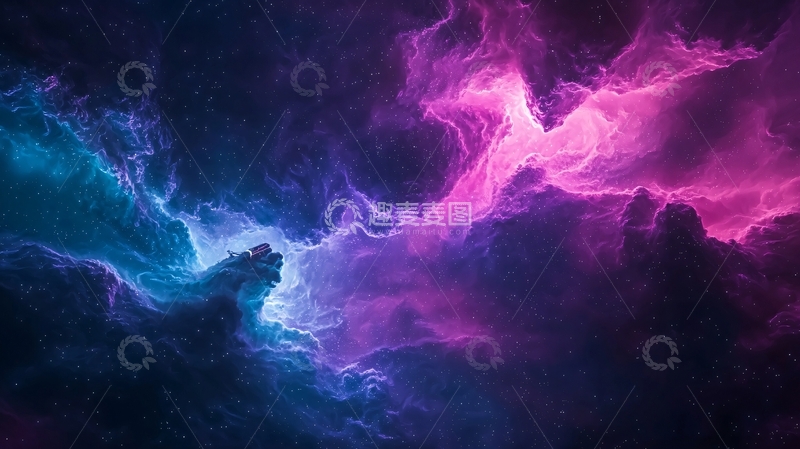 高清大图下载【趣麦麦图】梦幻星云与宇宙飞船