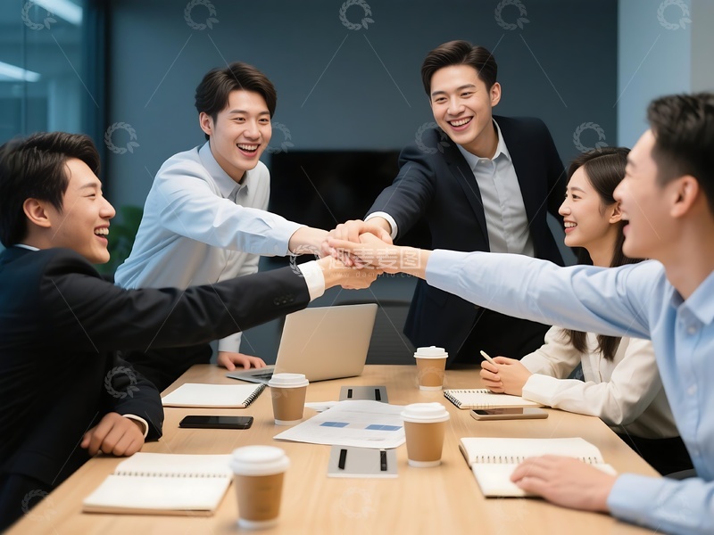 高清大图下载【趣麦麦图】办公室团队加油鼓劲场景