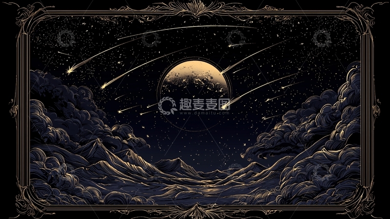 高清大图下载【趣麦麦图】夜空流星与山脉