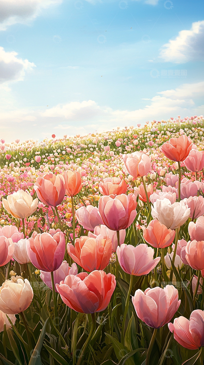 高清大图下载【趣麦麦图】春天田野盛开的郁金香