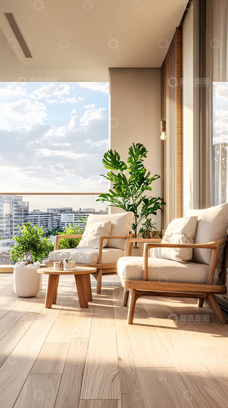 高清大图下载【趣麦麦图】现代阳台家具与植物装饰