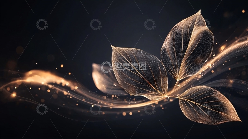 高清大图下载【趣麦麦图】金色光晕中的叶子动态效果