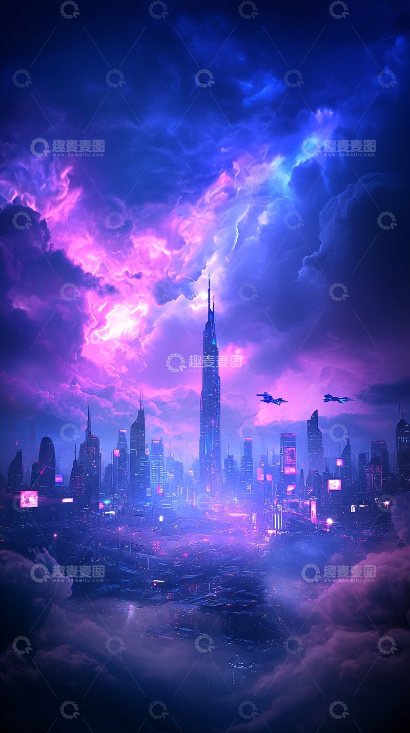 高清大图下载【趣麦麦图】未来霓虹城市夜景