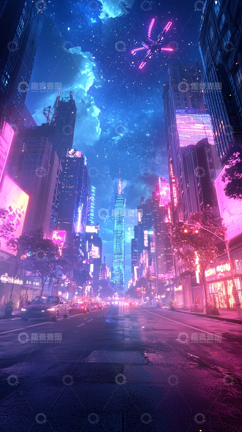 高清大图下载【趣麦麦图】未来霓虹城市夜景