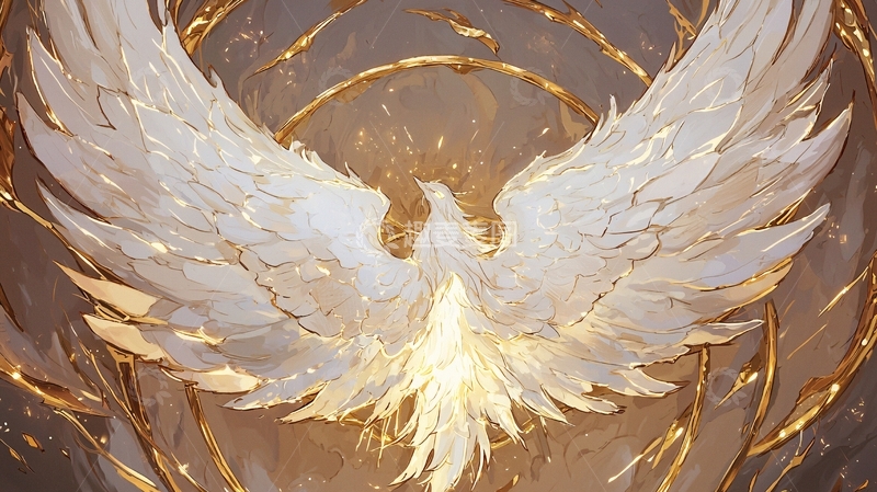 高清大图下载【趣麦麦图】金色凤凰翱翔于光晕之中