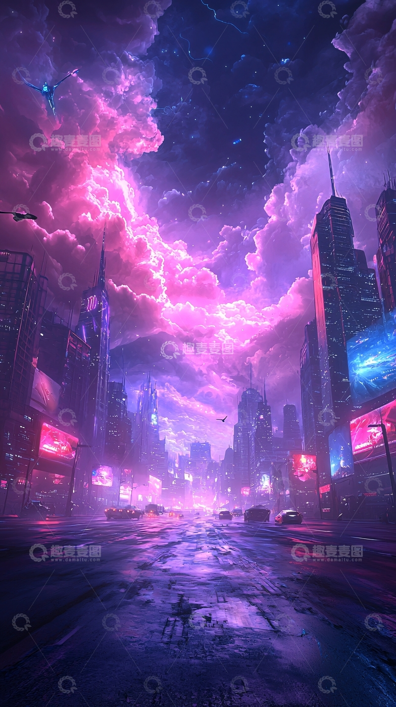 高清大图下载【趣麦麦图】未来霓虹城市夜景