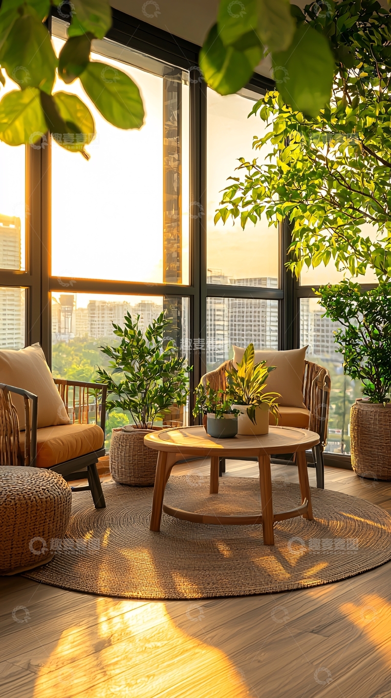 高清大图下载【趣麦麦图】阳光洒满阳台的温馨客厅