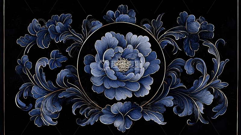 高清大图下载【趣麦麦图】深蓝色花卉图案背景