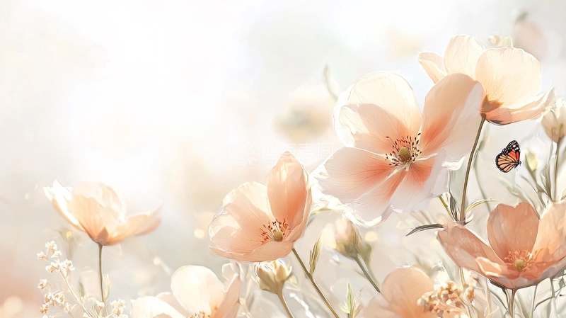 高清大图下载【趣麦麦图】粉嫩花朵与蝴蝶的梦幻场景