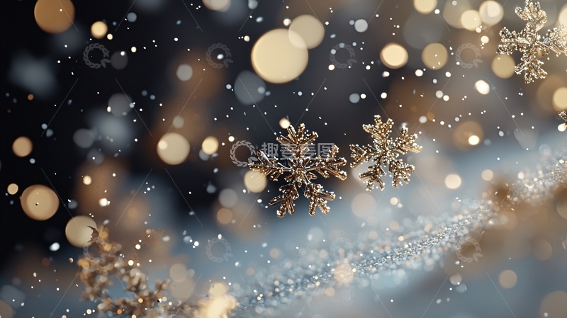 高清大图下载【趣麦麦图】金色雪花飘落背景素材