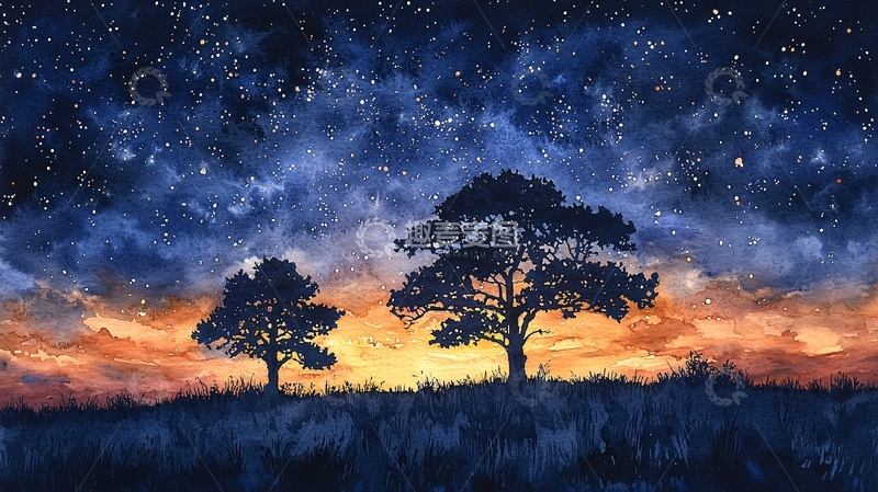 高清大图下载【趣麦麦图】夜空下的孤独树