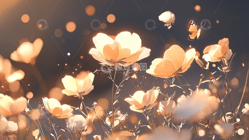 高清大图下载【趣麦麦图】梦幻花海与蝴蝶