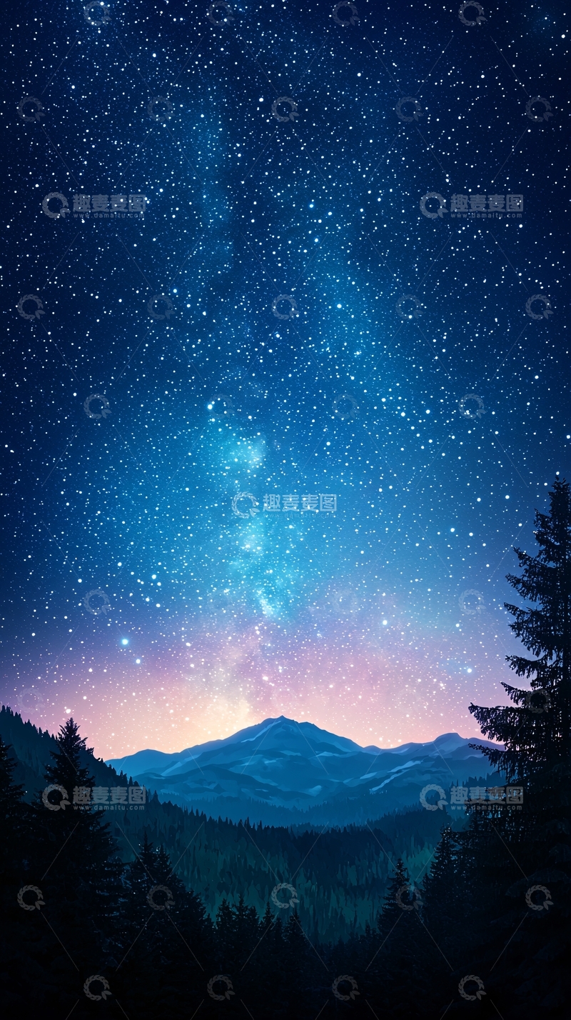 高清大图下载【趣麦麦图】夜空下的山林风景