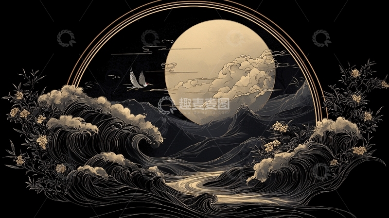 高清大图下载【趣麦麦图】月夜海浪鸟瞰图