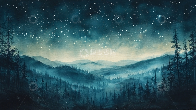 高清大图下载【趣麦麦图】夜空下的山林风景