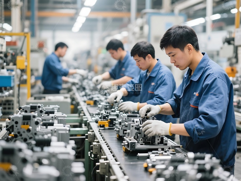 高清大图下载【趣麦麦图】生产线工人团队装配作业画面