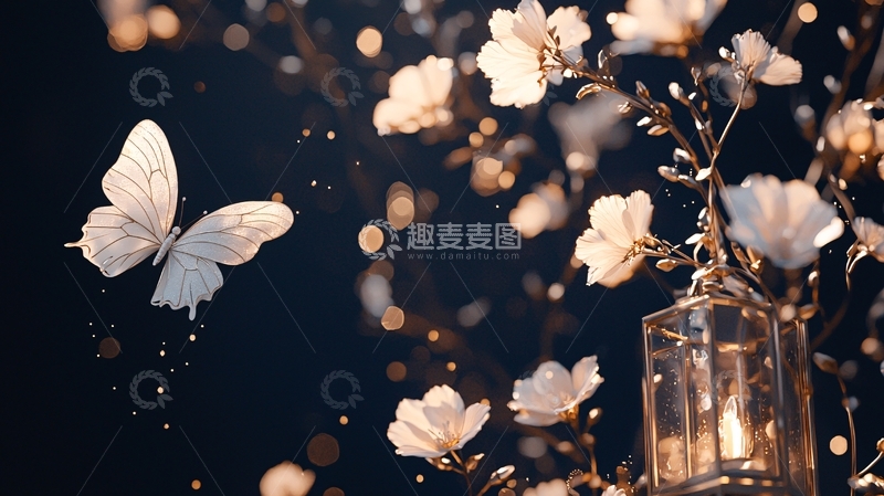 高清大图下载【趣麦麦图】梦幻蝴蝶与花灯夜景