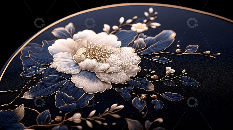 高清大图下载【趣麦麦图】金色刺绣花卉图案背景