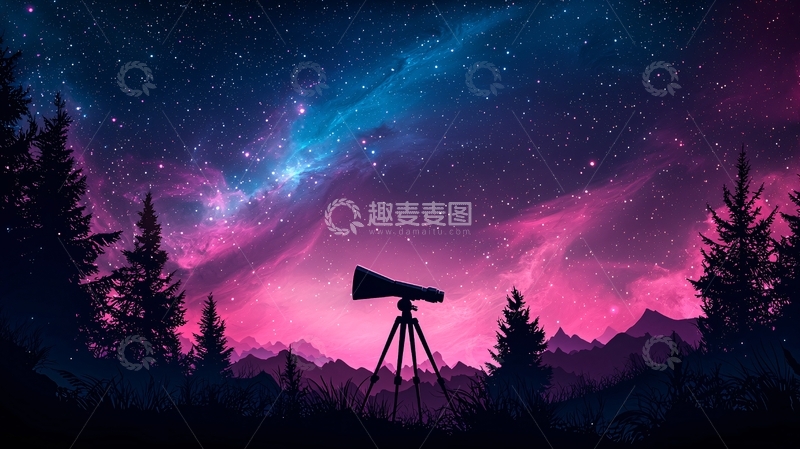 高清大图下载【趣麦麦图】夜空下的天文望远镜