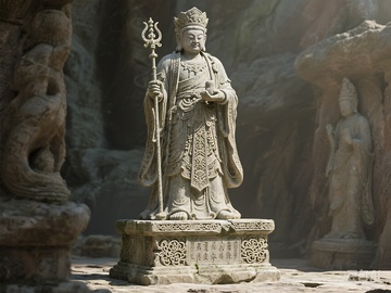 岩壁旁人物雕像景致
