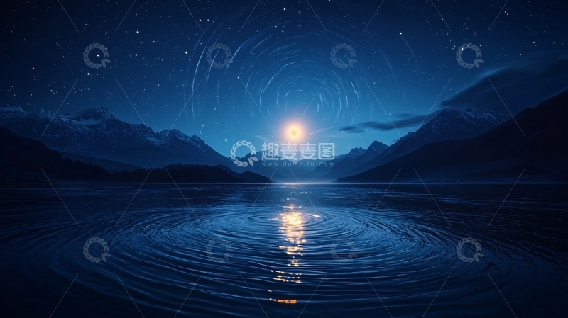 高清大图下载【趣麦麦图】夜空下的湖面星轨