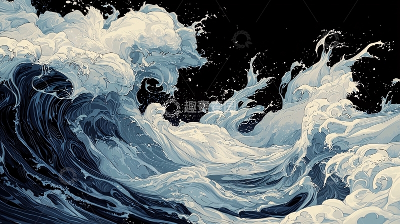高清大图下载【趣麦麦图】巨浪汹涌海浪动态图