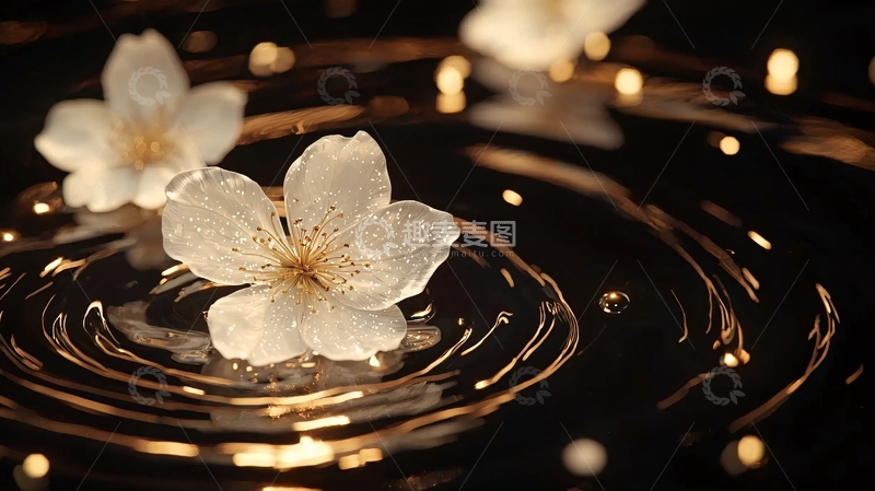 高清大图下载【趣麦麦图】水面上的花朵与光效