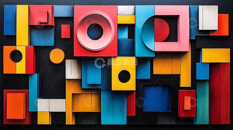 高清大图下载【趣麦麦图】抽象几何色彩拼接艺术画