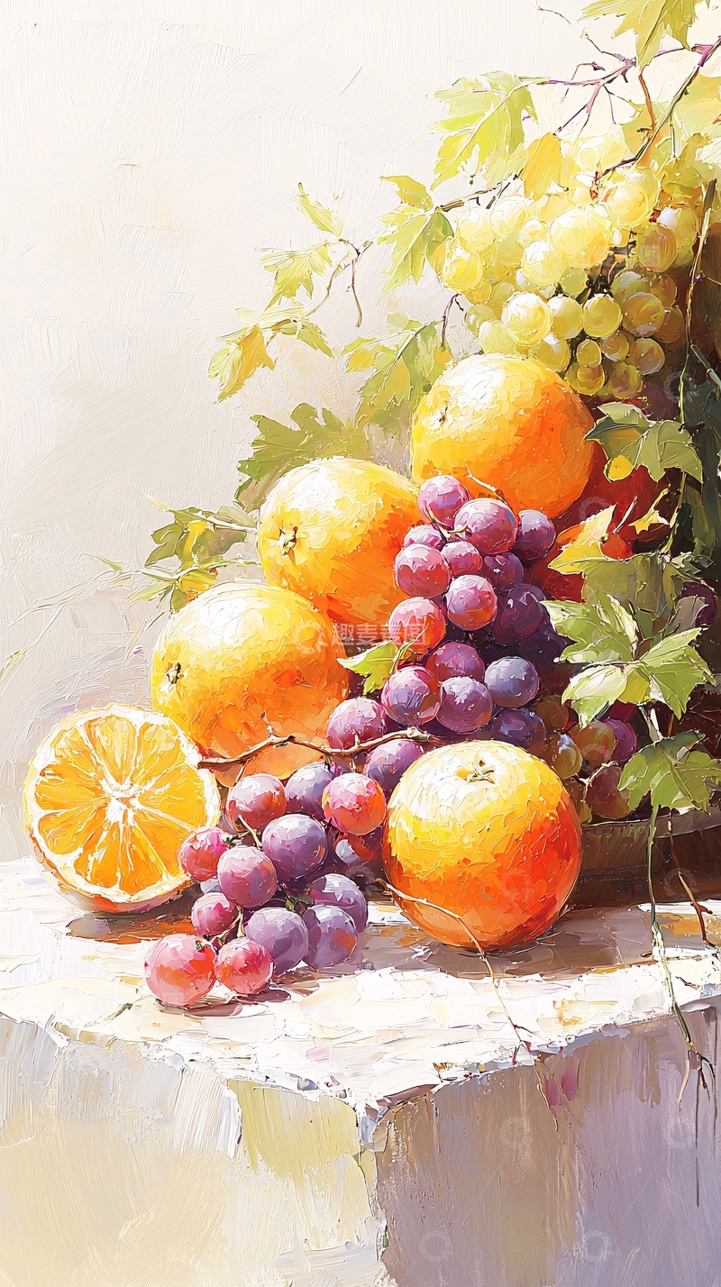 高清大图下载【趣麦麦图】橙子葡萄静物画
