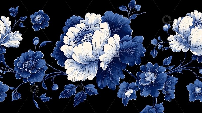 高清大图下载【趣麦麦图】青花瓷风格花卉图案背景