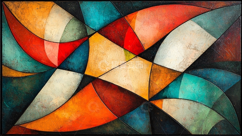 高清大图下载【趣麦麦图】抽象几何色彩拼接艺术画