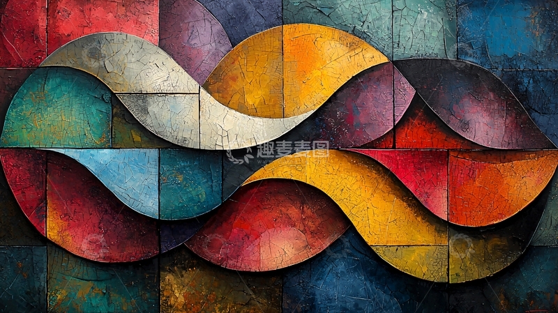 高清大图下载【趣麦麦图】抽象波浪形色彩拼接画
