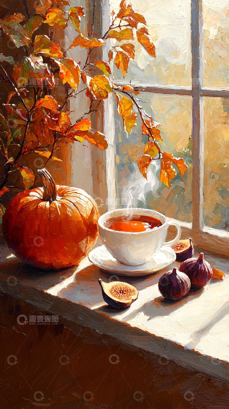高清大图下载【趣麦麦图】秋日阳光下的茶与果实