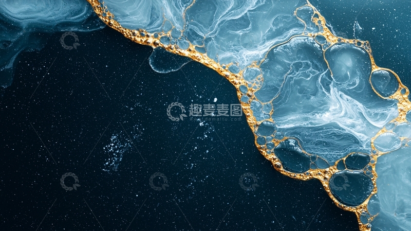 高清大图下载【趣麦麦图】金色液体与蓝色背景的艺术抽象图