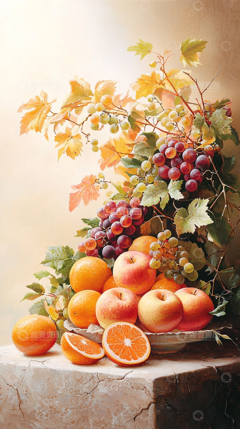 高清大图下载【趣麦麦图】秋日丰收水果静物画