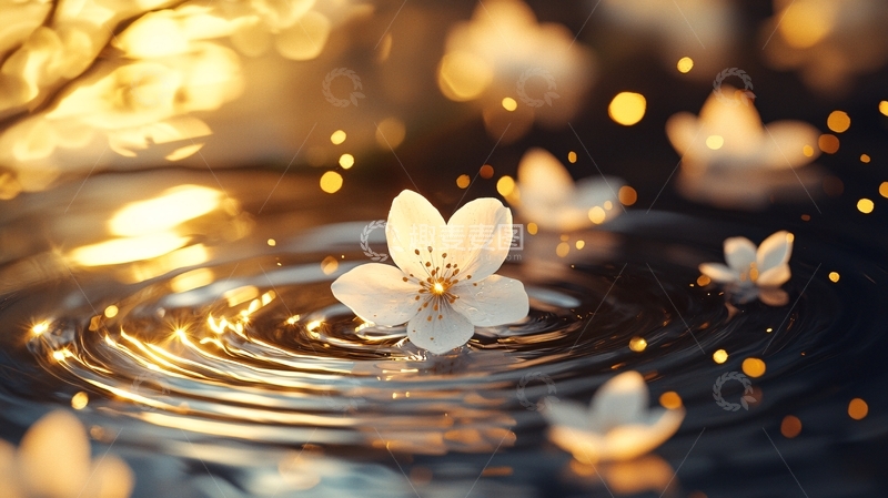 高清大图下载【趣麦麦图】水面上的花朵与光斑