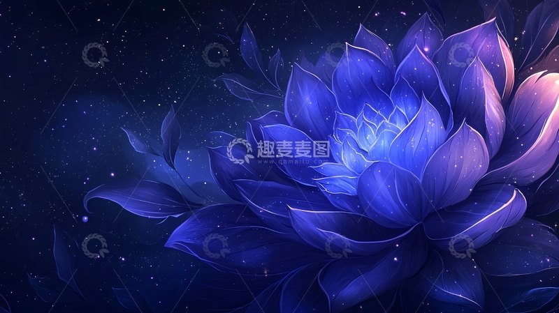 高清大图下载【趣麦麦图】梦幻星空下的蓝色花朵