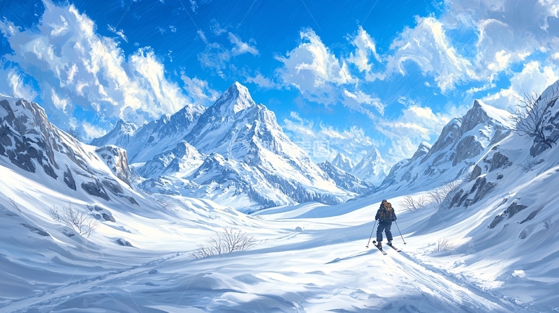 高清大图下载【趣麦麦图】雪山徒步滑雪风景